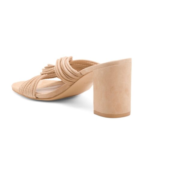 STUART WEITZMAN Golden Beige Suede Twist Block 75 Slide On Sandals - Picture 2 of 2